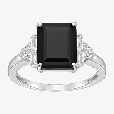 Fine Jewelry Womens Genuine Black Onyx Sterling Silver Side Stone Cocktail Ring In Transparent