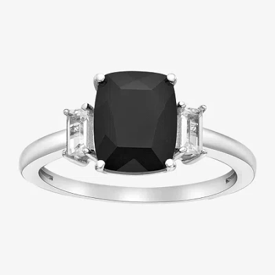 Fine Jewelry Womens Genuine Black Onyx Sterling Silver Side Stone Cocktail Ring In Transparent
