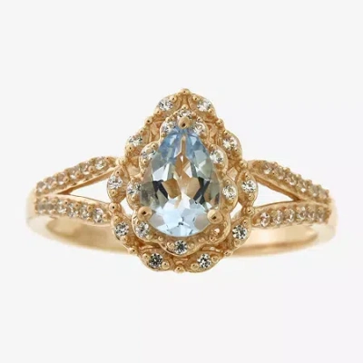 Fine Jewelry Womens Genuine Blue Aquamarine 14k Rose Gold Over Silver Pear Cocktail Ring