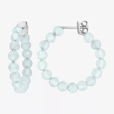 Fine Jewelry Womens Genuine Blue Aquamarine Sterling Silver 26mm Hoop Earrings In Transparent