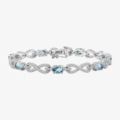 Fine Jewelry Womens Genuine Blue Aquamarine Sterling Silver 7.5 Inch Tennis Bracelet