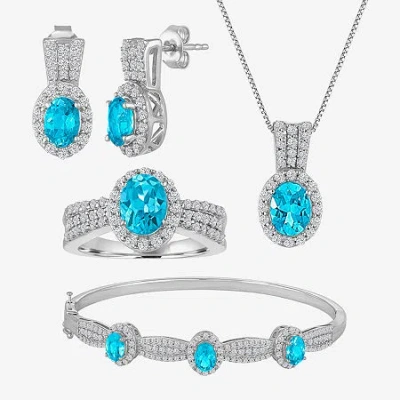 Fine Jewelry Womens Genuine Blue Topaz Pure Silver Over Brass 4-pc. Jewelry Set In Transparent