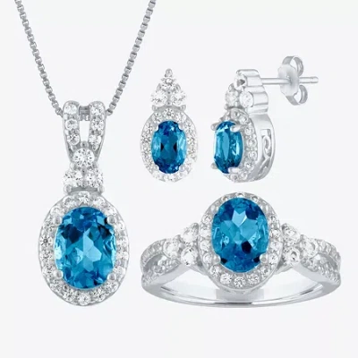 Fine Jewelry Womens Genuine Blue Topaz Sterling Silver 3-pc. Jewelry Set