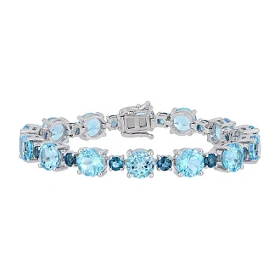 Fine Jewelry Womens Genuine Blue Topaz Sterling Silver 7.25 Inch Tennis Bracelet In Transparent