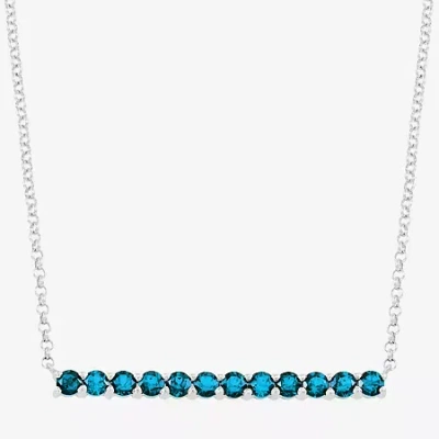 Fine Jewelry Womens Genuine Blue Topaz Sterling Silver Bar 18 Inch Pendant Necklace