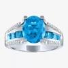 Fine Jewelry Womens Genuine Blue Topaz Sterling Silver Halo Cocktail Ring In Blue