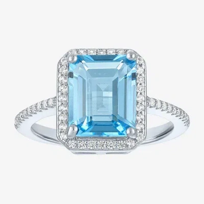 Fine Jewelry Womens Genuine Blue Topaz Sterling Silver Halo Side Stone Cocktail Ring