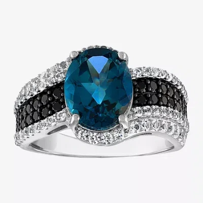 Fine Jewelry Womens Genuine Blue Topaz Sterling Silver Oval Cocktail Ring