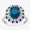 Fine Jewelry Womens Genuine Blue Topaz Sterling Silver Oval Cocktail Ring In Blue