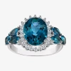 Fine Jewelry Womens Genuine Blue Topaz Sterling Silver Oval Halo Cocktail Ring In Blue