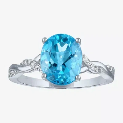 Fine Jewelry Womens Genuine Blue Topaz Sterling Silver Oval Side Stone Cocktail Ring