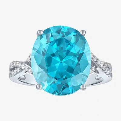 Fine Jewelry Womens Genuine Blue Topaz Sterling Silver Oval Side Stone Cocktail Ring