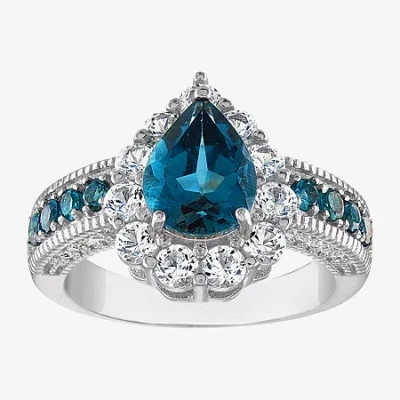 Fine Jewelry Womens Genuine Blue Topaz Sterling Silver Pear Cocktail Ring