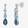 Fine Jewelry Womens Genuine Blue Topaz Sterling Silver Pear Drop Earrings In Transparent