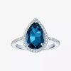 Fine Jewelry Womens Genuine Blue Topaz Sterling Silver Pear Halo Side Stone Cocktail Ring In Blue