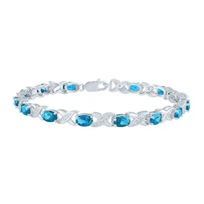 Fine Jewelry Womens Genuine Blue Topaz Sterling Silver Tennis Bracelet In Transparent