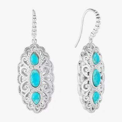 Fine Jewelry Womens Genuine Blue Turquoise Sterling Silver Oval Drop Earrings