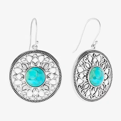 Fine Jewelry Womens Genuine Blue Turquoise Sterling Silver Round Drop Earrings