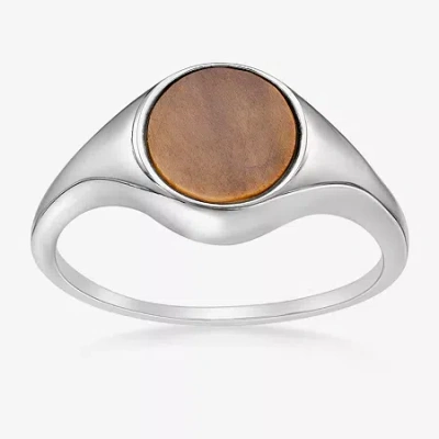 Fine Jewelry Womens Genuine Brown Tiger's Eye Sterling Silver Round Cocktail Ring In Transparent