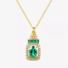 Fine Jewelry Womens Genuine Gemstone & 1/5 Ct. T.w. Genuine Diamond 10k Gold Oval Pendant Necklace In Green