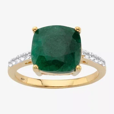 Fine Jewelry Womens Genuine Green Emerald 14k Gold Over Silver Cocktail Ring