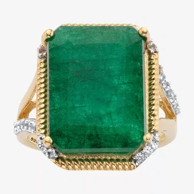 Fine Jewelry Womens Genuine Green Emerald 14k Gold Over Silver Cocktail Ring