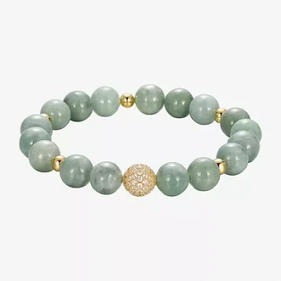 Fine Jewelry Womens Genuine Green Jade 18k Gold Over Silver Beaded Bracelet