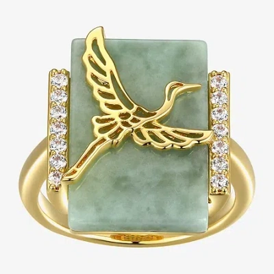 Fine Jewelry Womens Genuine Green Jade 18k Gold Over Silver Cocktail Ring In Transparent