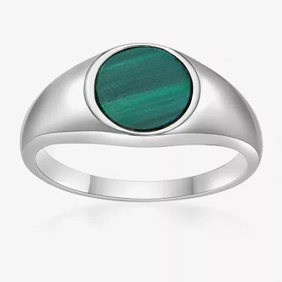 Fine Jewelry Womens Genuine Green Malachite Sterling Silver Round Cocktail Ring
