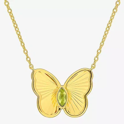 Fine Jewelry Womens Genuine Green Peridot 18k Gold Over Silver Butterfly 17 Inch Pendant Necklace In Transparent