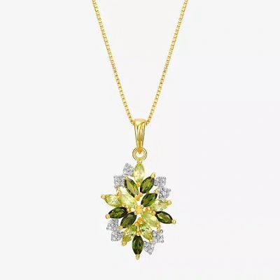 Fine Jewelry Womens Genuine Green Peridot 18k Gold Over Silver Flower 18 Inch Pendant Necklace In Transparent