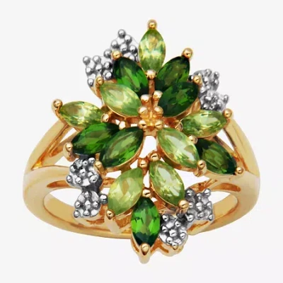 Fine Jewelry Womens Genuine Green Peridot 18k Gold Over Silver Flower Cluster Cocktail Ring