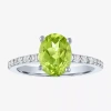 Fine Jewelry Womens Genuine Green Peridot Sterling Silver Oval Side Stone Cocktail Ring In Green