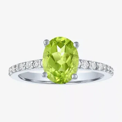 Fine Jewelry Womens Genuine Green Peridot Sterling Silver Oval Side Stone Cocktail Ring