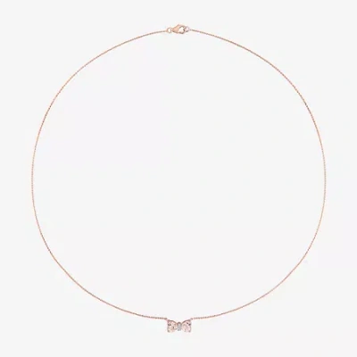 Fine Jewelry Womens Genuine Pink Morganite 10k Rose Gold Bow 17 Inch Pendant Necklace