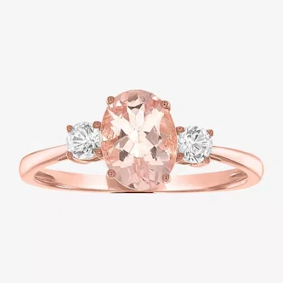 Fine Jewelry Womens Genuine Pink Morganite 10k Rose Gold Sterling Silver Oval Side Stone Cocktail Ring