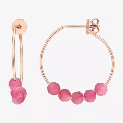 Fine Jewelry Womens Genuine Pink Tourmaline 18k Rose Gold Over Silver 26mm Hoop Earrings In Transparent