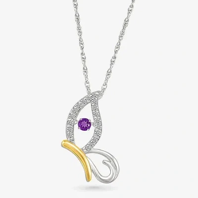 Fine Jewelry Womens Genuine Purple Amethyst 10k Gold Sterling Silver Butterfly 18 Inch Pendant Necklace In Transparent