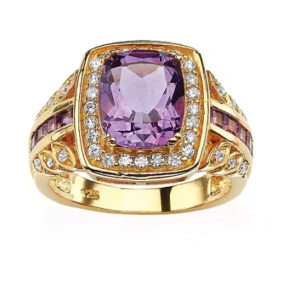 Fine Jewelry Womens Genuine Purple Amethyst 14k Gold Over Silver Halo Cocktail Ring