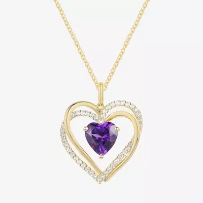 Fine Jewelry Womens Genuine Purple Amethyst 14k Gold Over Silver Heart 18 Inch Pendant Necklace In Transparent