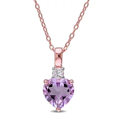Fine Jewelry Womens Genuine Purple Amethyst 18k Rose Gold Over Silver Heart 18 Inch Pendant Necklace In Transparent
