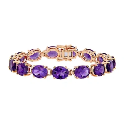 Fine Jewelry Womens Genuine Purple Amethyst 18k Rose Gold Over Silver Tennis Bracelet In Transparent