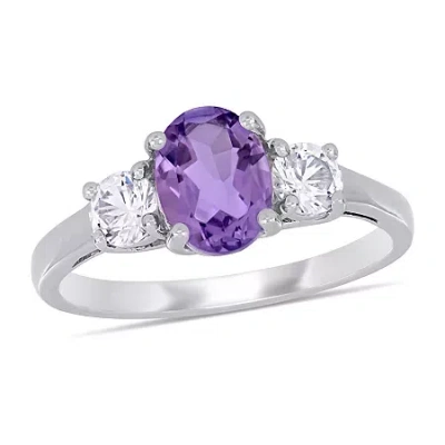 Fine Jewelry Womens Genuine Purple Amethyst Sterling Silver 3-stone Cocktail Ring
