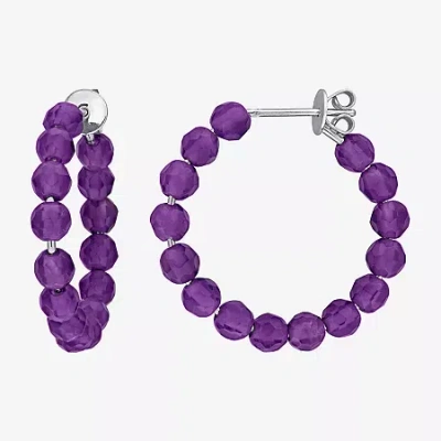 Fine Jewelry Womens Genuine Purple Amethyst Sterling Silver 4.4mm Hoop Earrings In Transparent