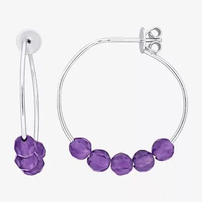 Fine Jewelry Womens Genuine Purple Amethyst Sterling Silver 4.4mm Hoop Earrings In Transparent