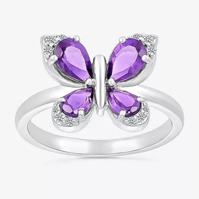 Fine Jewelry Womens Genuine Purple Amethyst Sterling Silver Butterfly Cocktail Ring