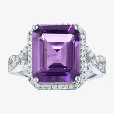 Fine Jewelry Womens Genuine Purple Amethyst Sterling Silver Cocktail Ring