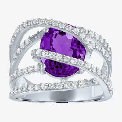 Fine Jewelry Womens Genuine Purple Amethyst Sterling Silver Cocktail Ring