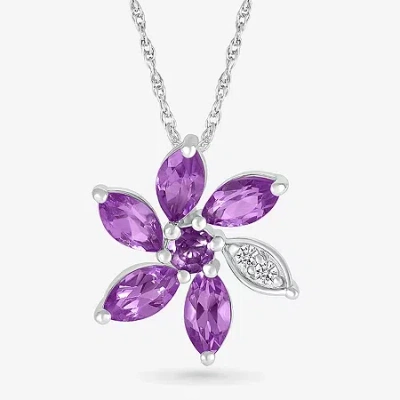 Fine Jewelry Womens Genuine Purple Amethyst Sterling Silver Flower 18 Inch Pendant Necklace In Transparent