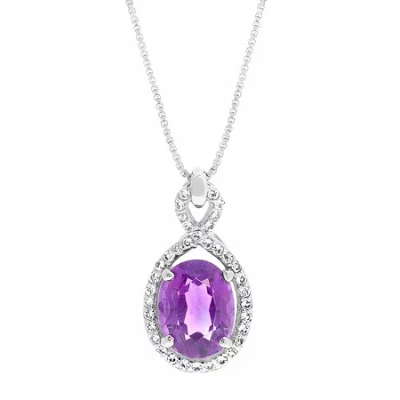 Fine Jewelry Womens Genuine Purple Amethyst Sterling Silver Oval 18 Inch Pendant Necklace